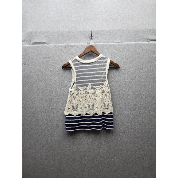 Anthropology Striped Lace Overlay Sleeveless Top Xsmall - Picture 4 of 4